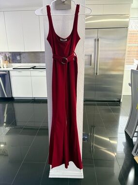 Sleeveless Belted Burgundy Jumpsuit
